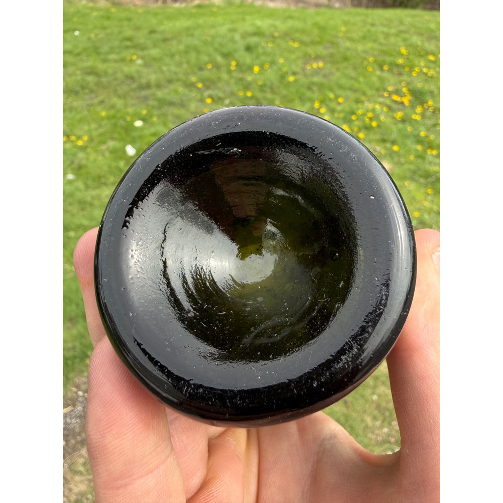 Antique 19th Century Early Dark Olive Green Bottle Push-up Base Tooled double Ring Lip 1800s