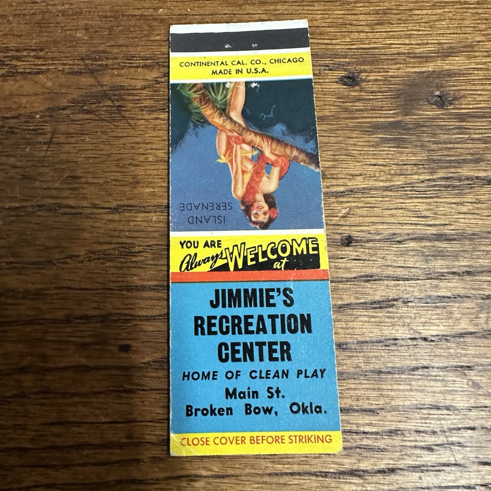 Vintage 1940s Pinup Girl Girlie Matchbook Cover Broken Bow Oklahoma Jimmies