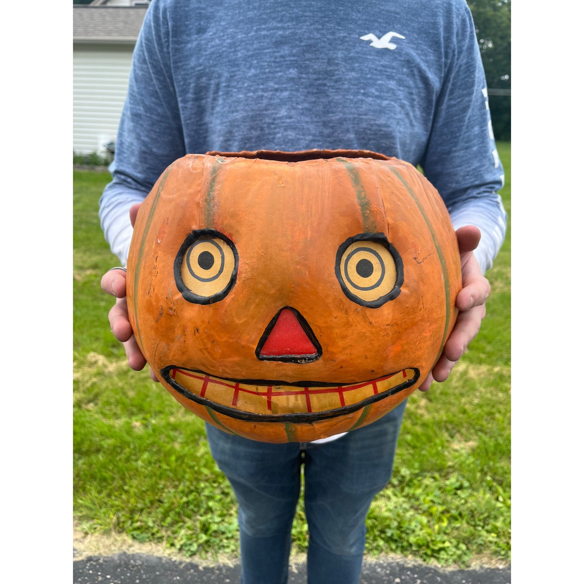 RARE Antique 1920s Halloween German Jack O Lantern JOL Candle Holder Large 11.5"