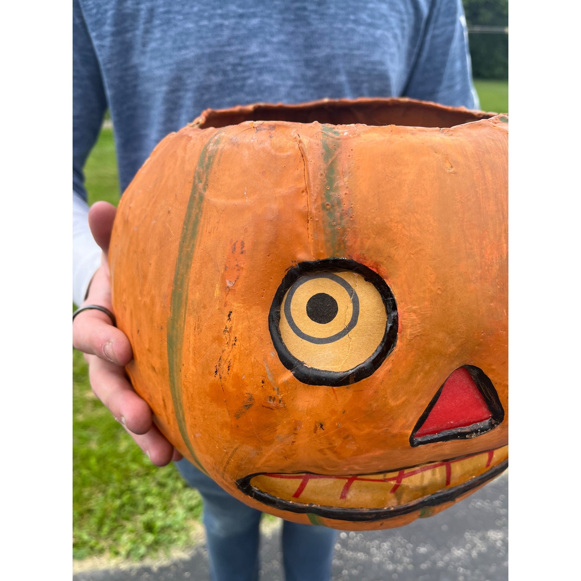 RARE Antique 1920s Halloween German Jack O Lantern JOL Candle Holder Large 11.5"