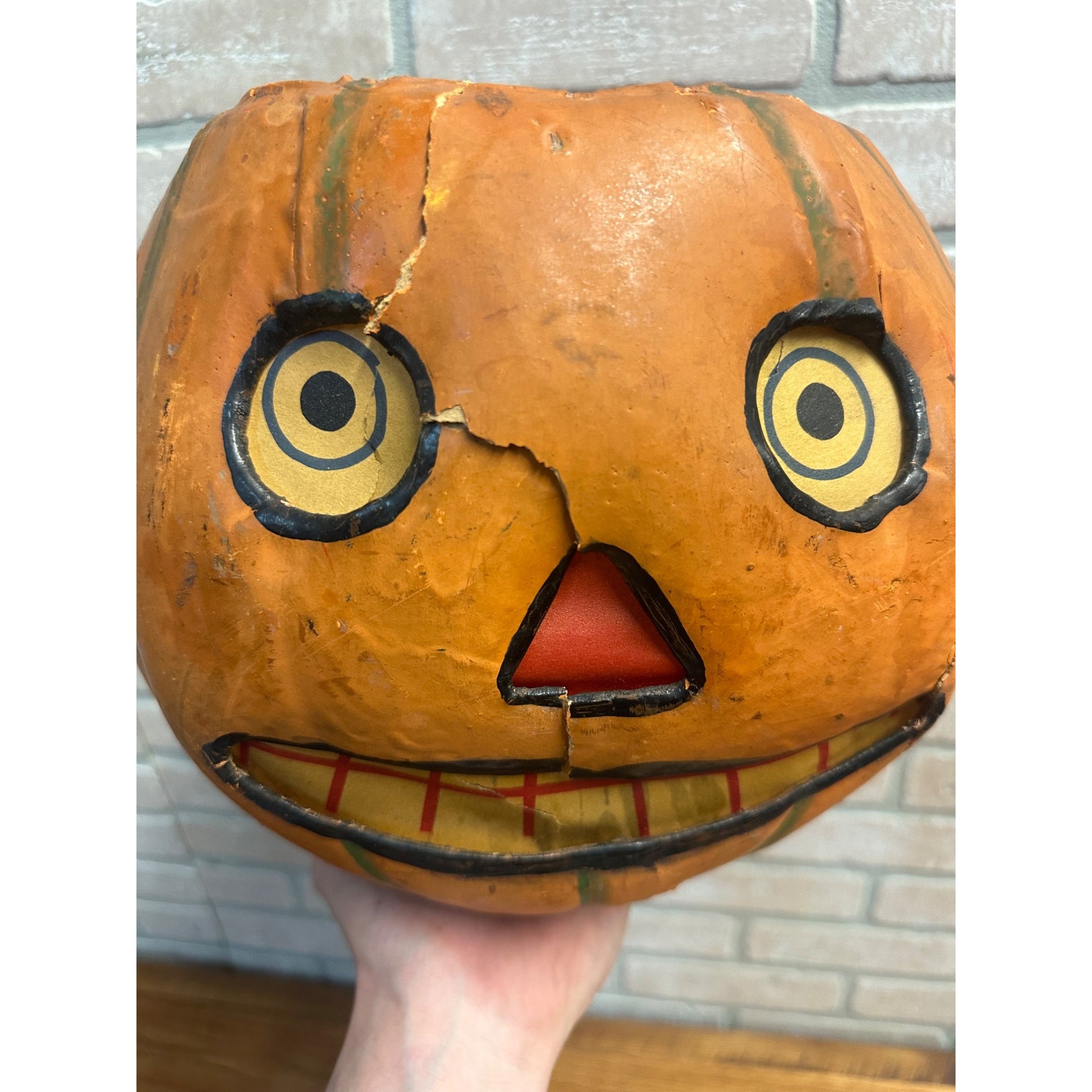RARE Antique 1920s Halloween German Jack O Lantern JOL Candle Holder Large 11.5"
