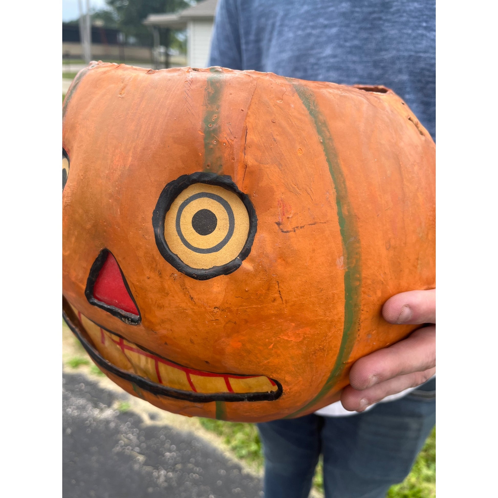 RARE Antique 1920s Halloween German Jack O Lantern JOL Candle Holder Large 11.5"