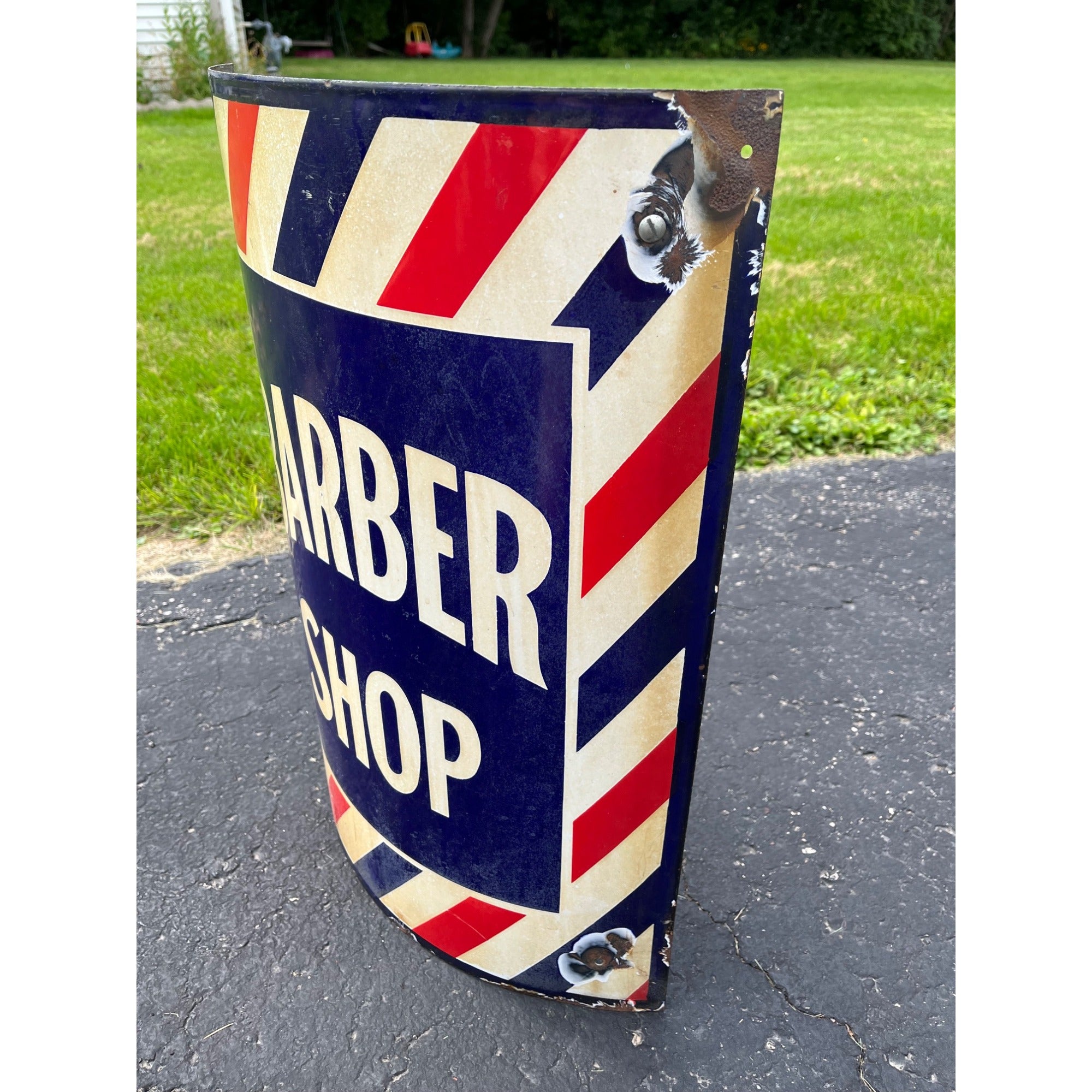 Antique Curved Porcelain Barber Shop Advertising Trade Sign Marvy