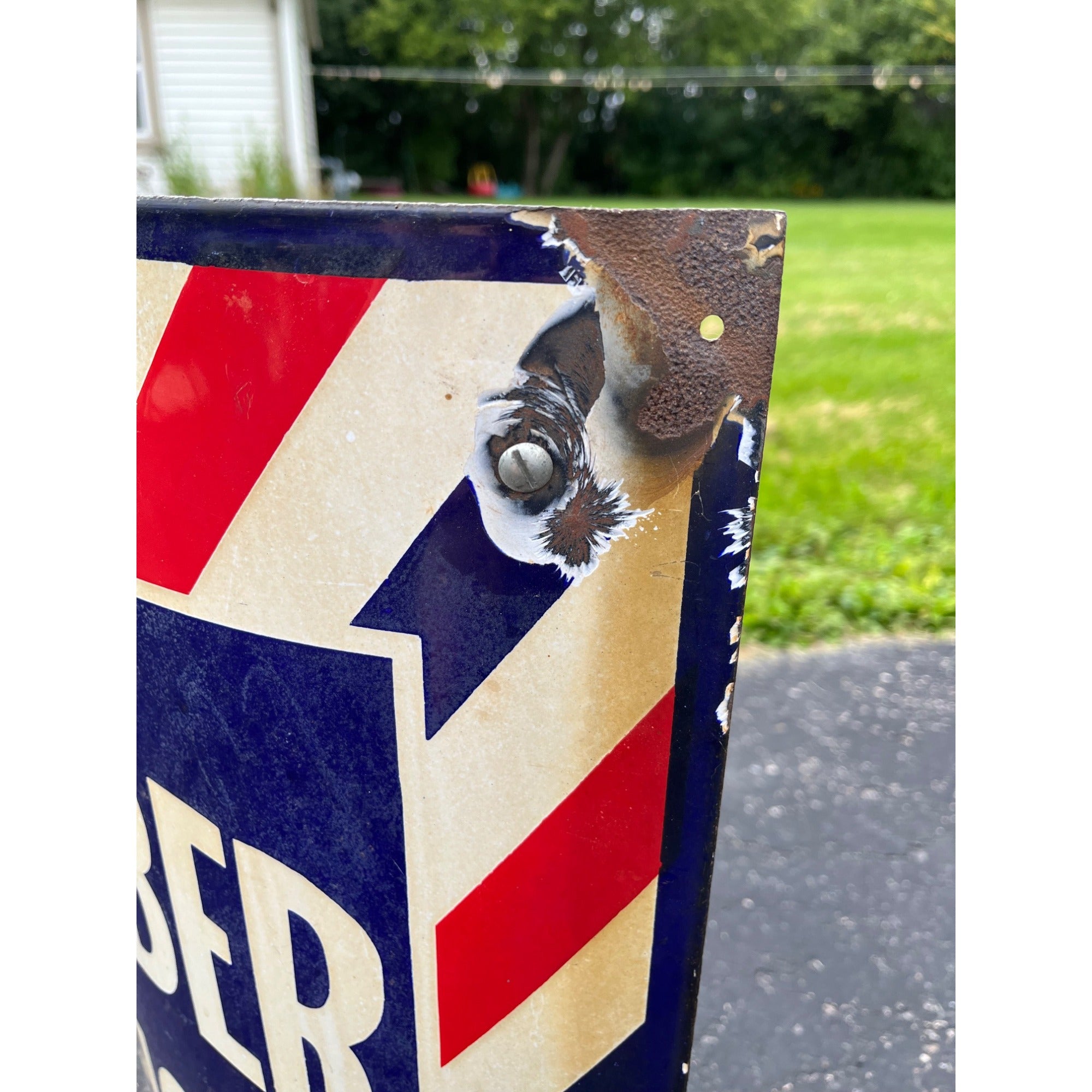 Antique Curved Porcelain Barber Shop Advertising Trade Sign Marvy