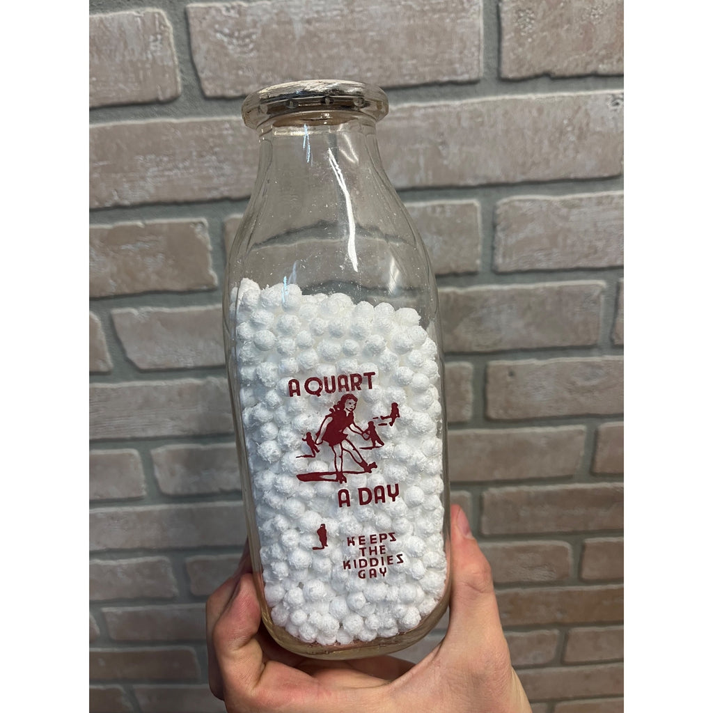 Vintage Barton Dairy Wisconsin WI Wis ACl Quart Milk Bottle RARE Ice Skating