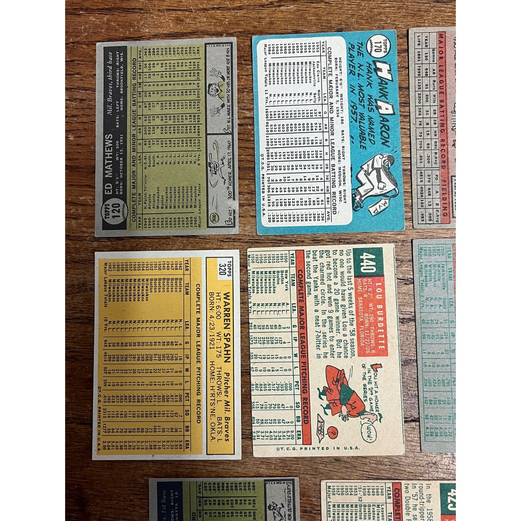 Vintage 1950s-60s Topps Milwaukee Braves Baseball Card Lot Hank Aaron, Spahn, Mathews ++