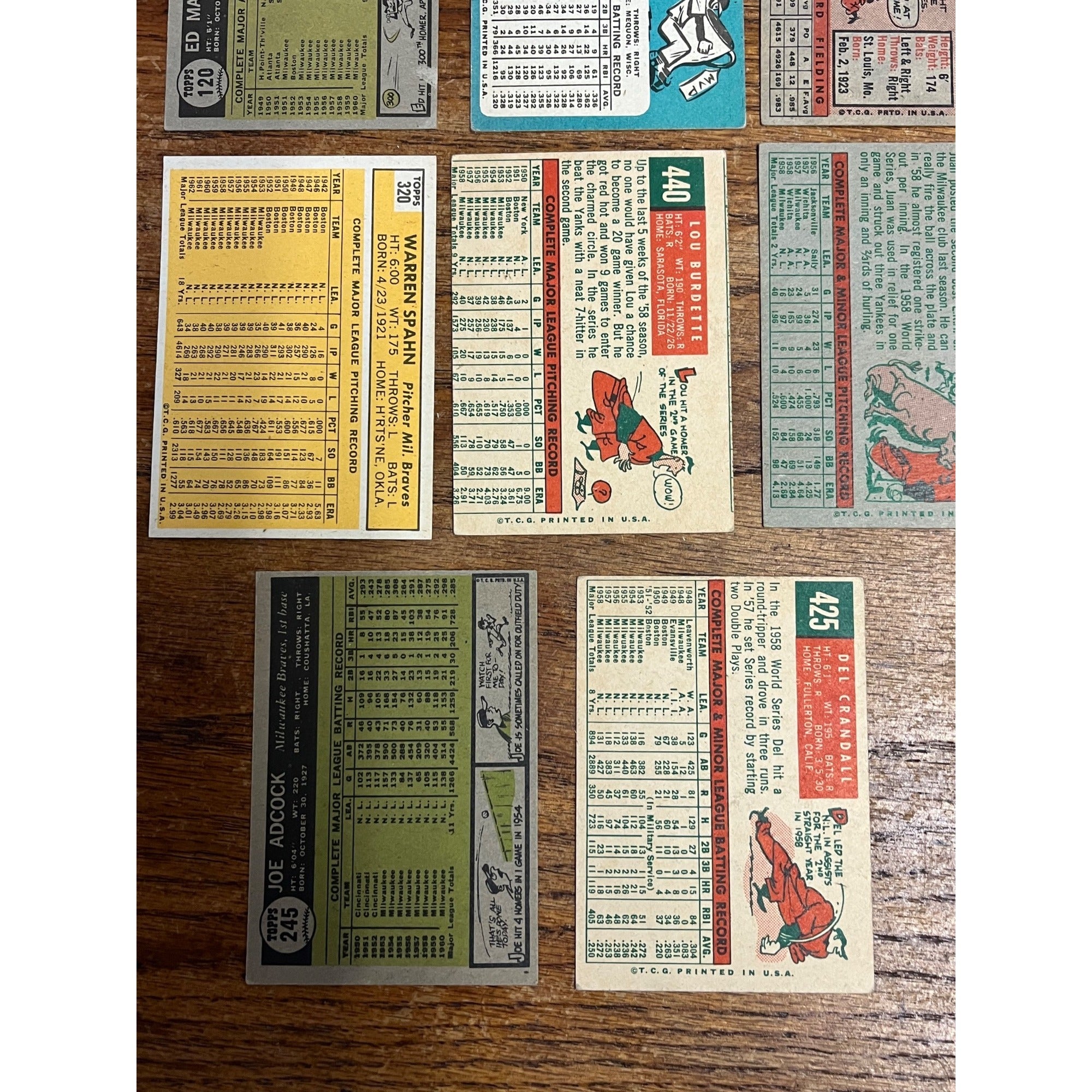 Vintage 1950s-60s Topps Milwaukee Braves Baseball Card Lot Hank Aaron, Spahn, Mathews ++