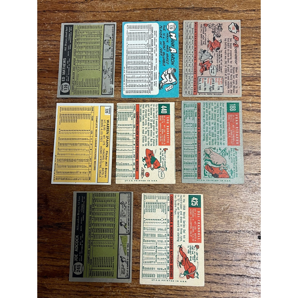 Vintage 1950s-60s Topps Milwaukee Braves Baseball Card Lot Hank Aaron, Spahn, Mathews ++