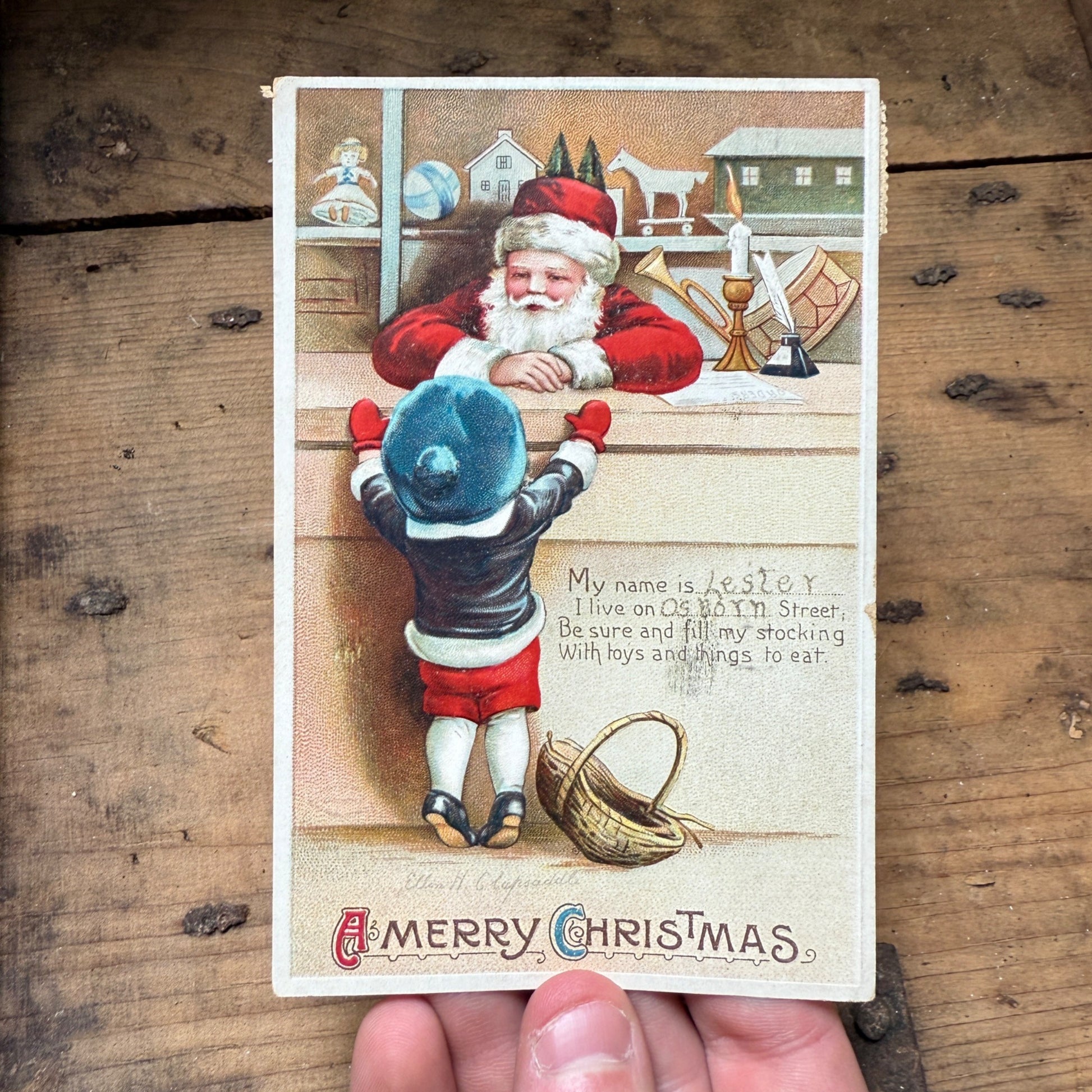 Victorian Christmas Card Santa & Boy No 2934