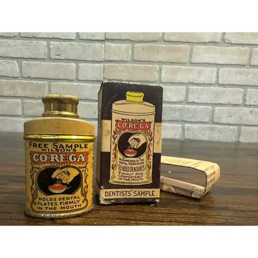 Vintage 1920s Corega Tooth Powder Tin Litho Dentist Sample w/ Box