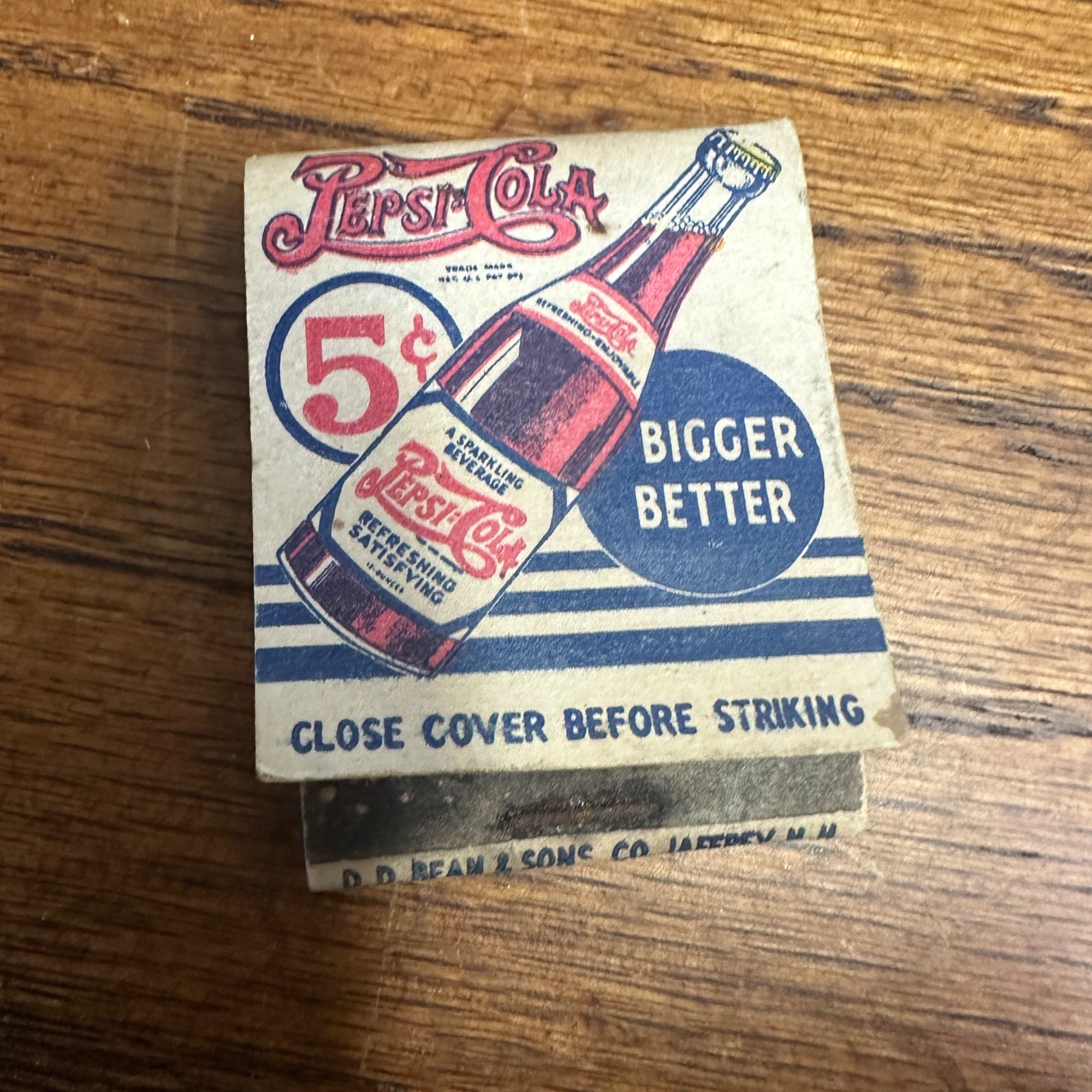 Vintage 1940s Pepsi Cola Soda Advertising Match Book Double Dot 5 Cents Nickel
