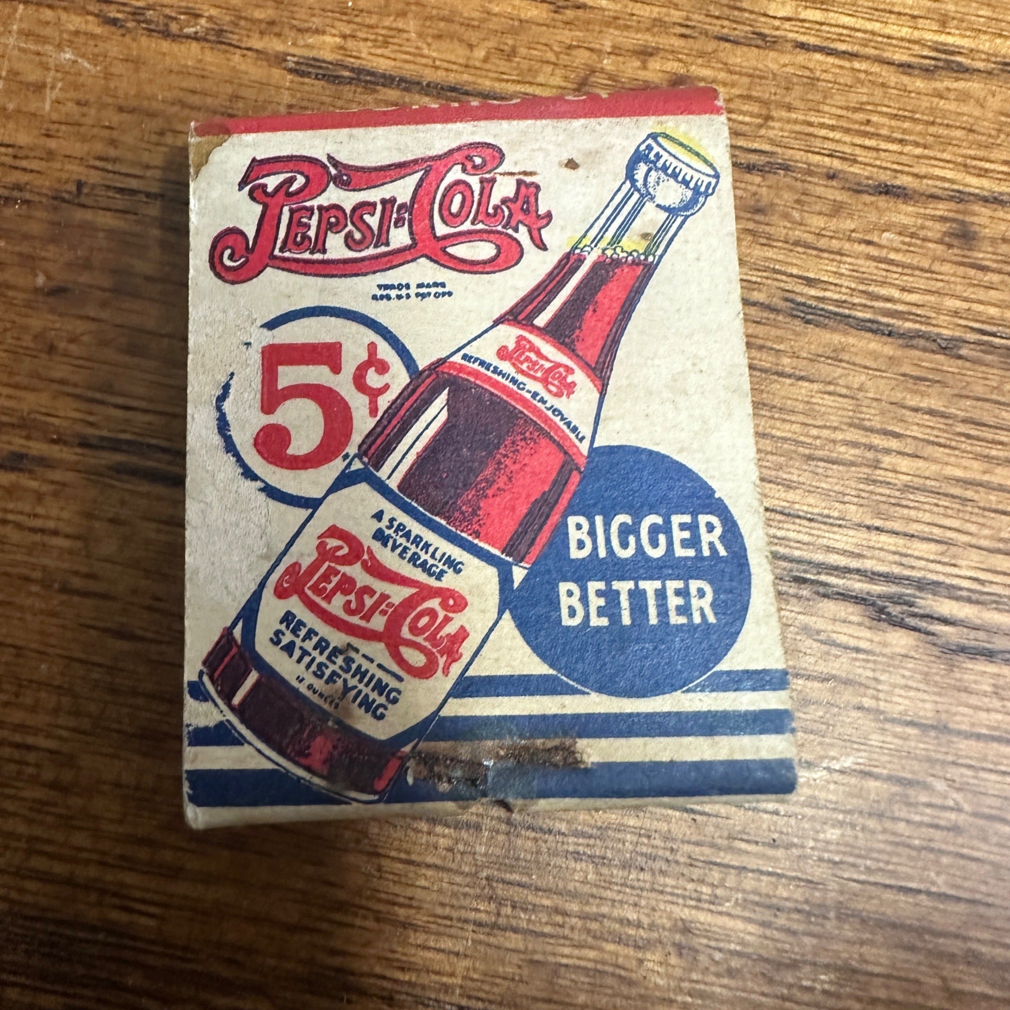 Vintage 1940s Pepsi Cola Soda Advertising Match Book Double Dot 5 Cents Nickel