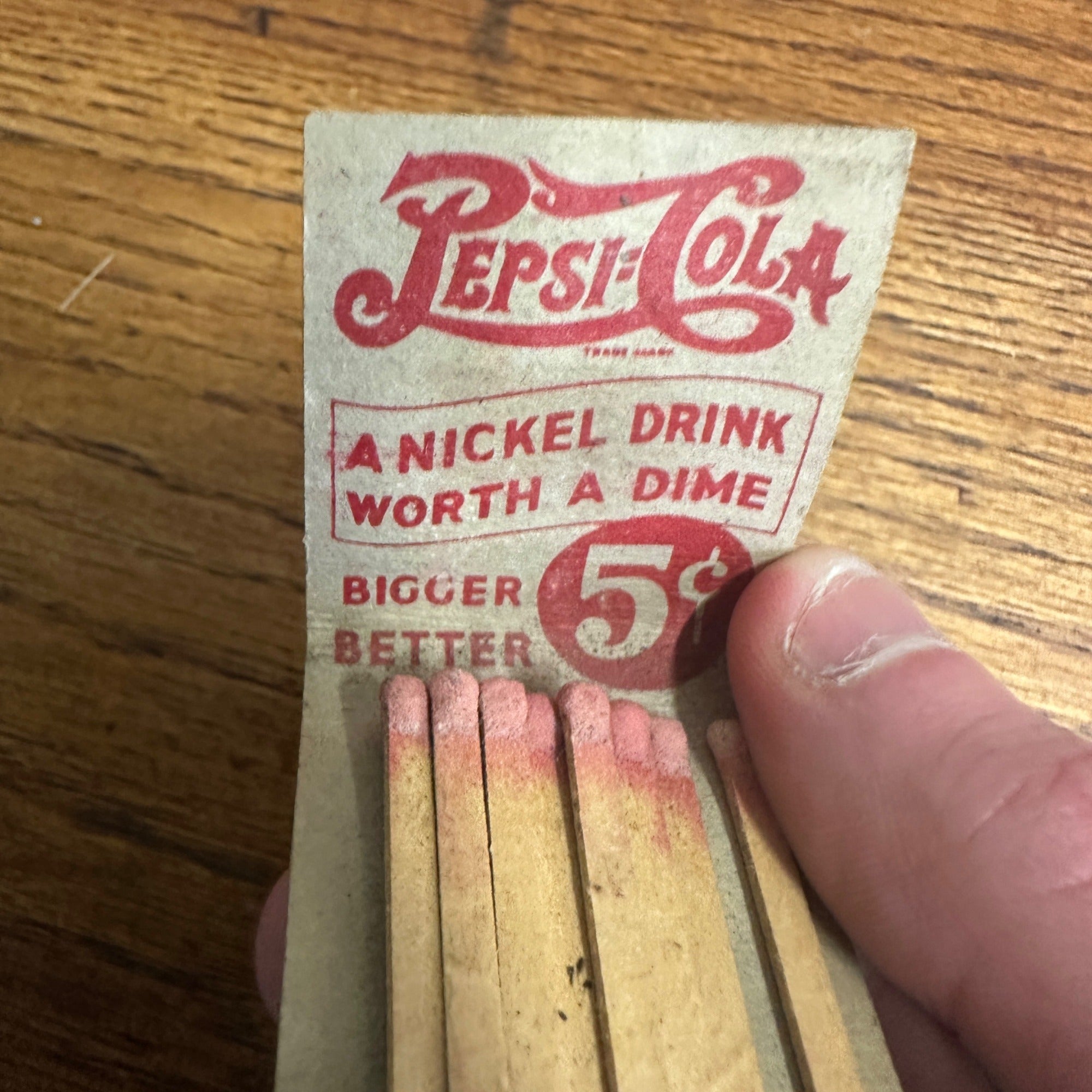 Vintage 1940s Pepsi Cola Soda Advertising Match Book Double Dot 5 Cents Nickel