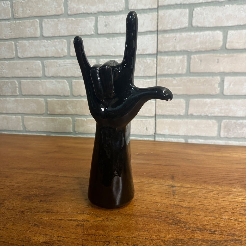 I LOVE YOU VINTAGE Hand Pottery Vase/Planter Figurine Black ASL C1986 JG USA