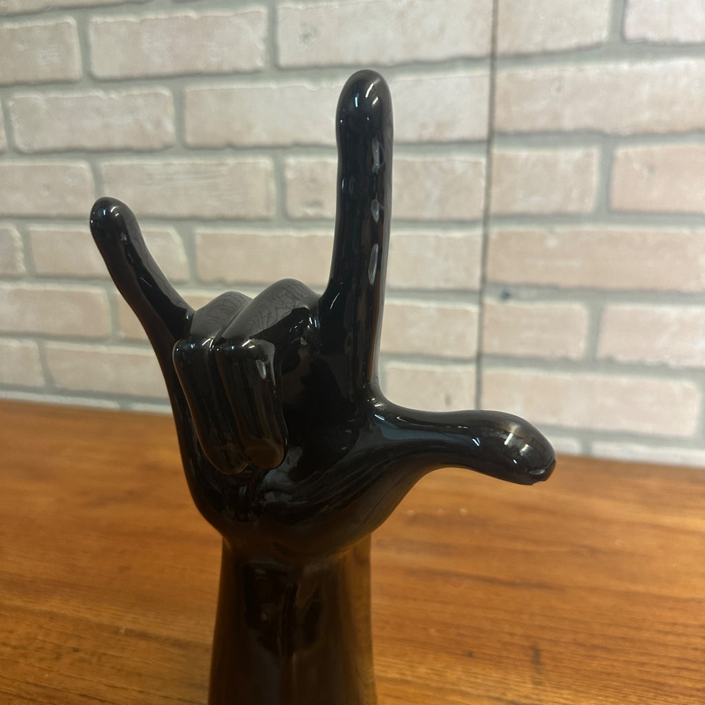 I LOVE YOU VINTAGE Hand Pottery Vase/Planter Figurine Black ASL C1986 JG USA