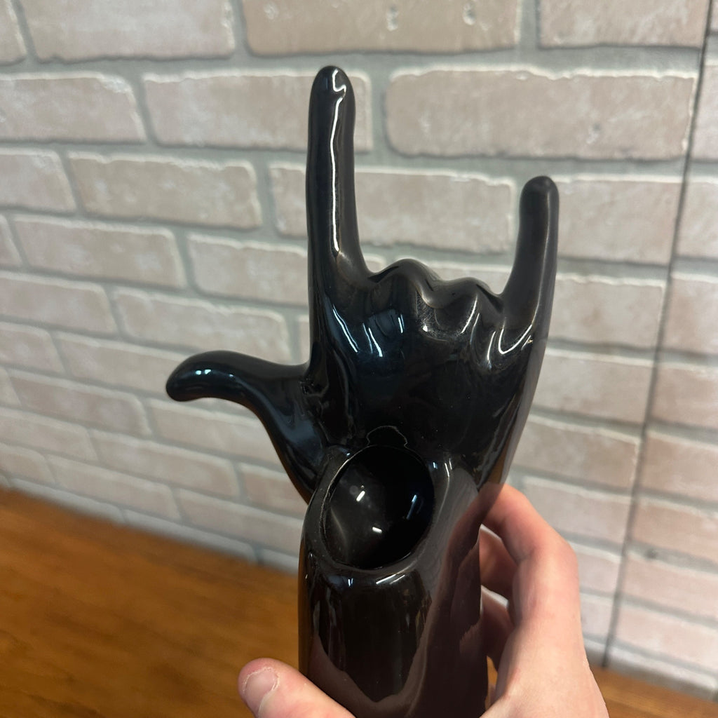 I LOVE YOU VINTAGE Hand Pottery Vase/Planter Figurine Black ASL C1986 JG USA