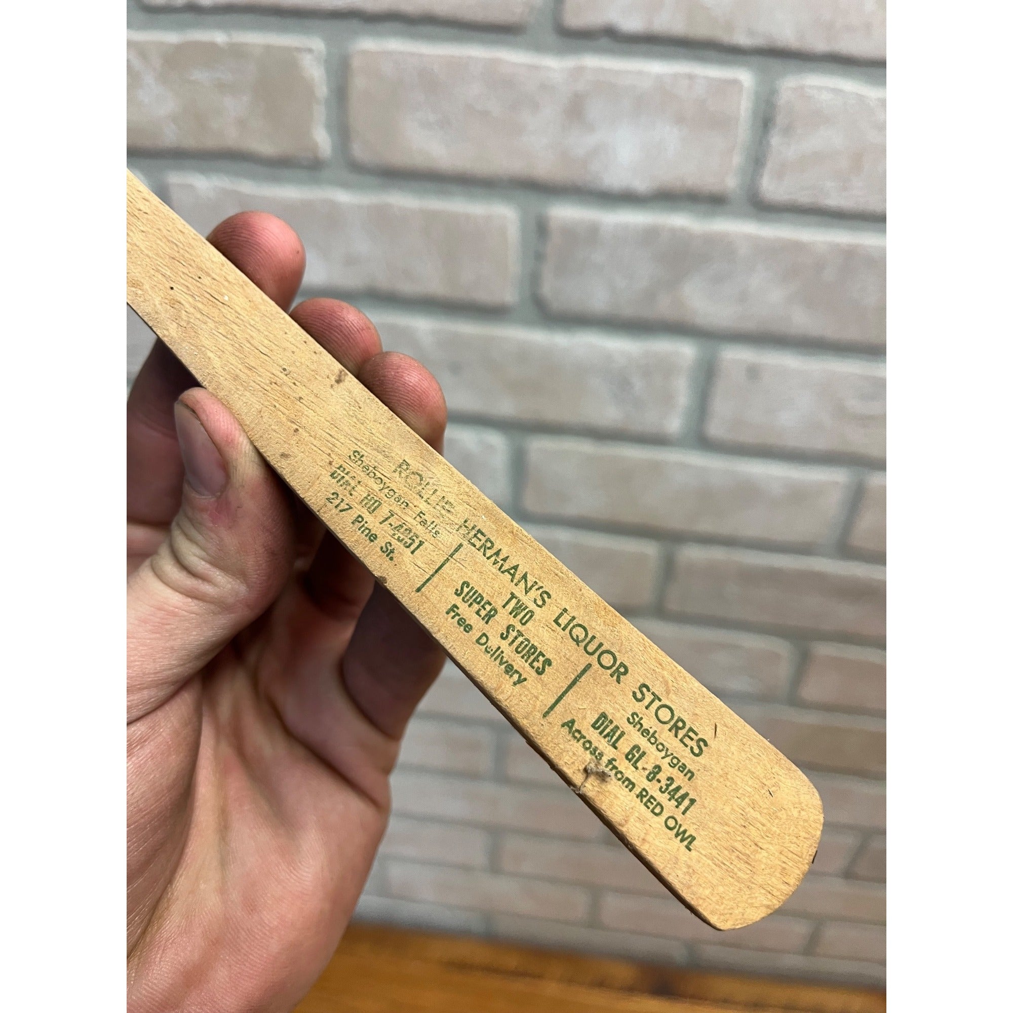 Vintage 1940s Advertising Wooden Fork Ollie Herman's Liquor Stores Sheboygan Wis