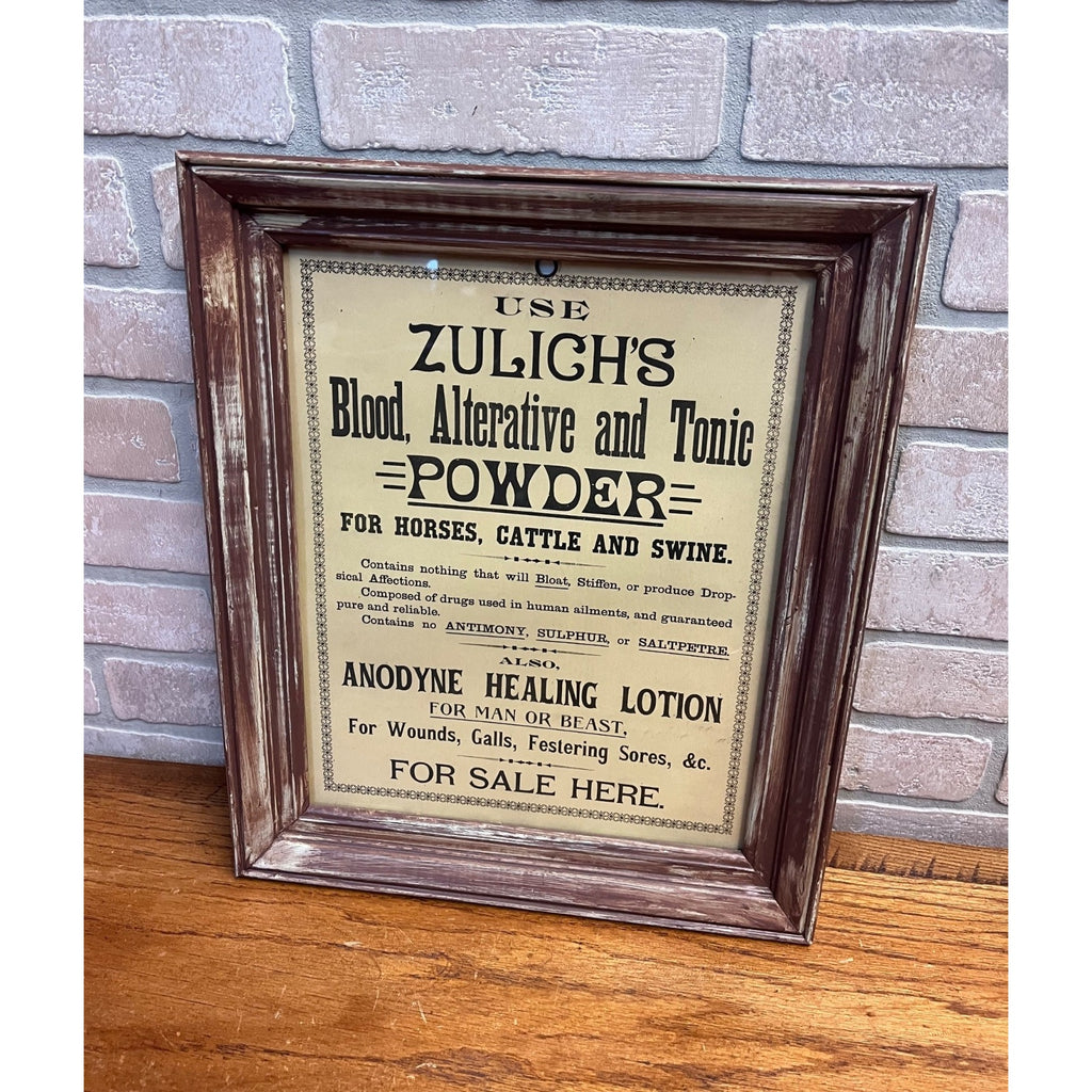 Vintage Zulich's Blood, Alterative & Tonic Powder Horses Cattle Swine Store Sign