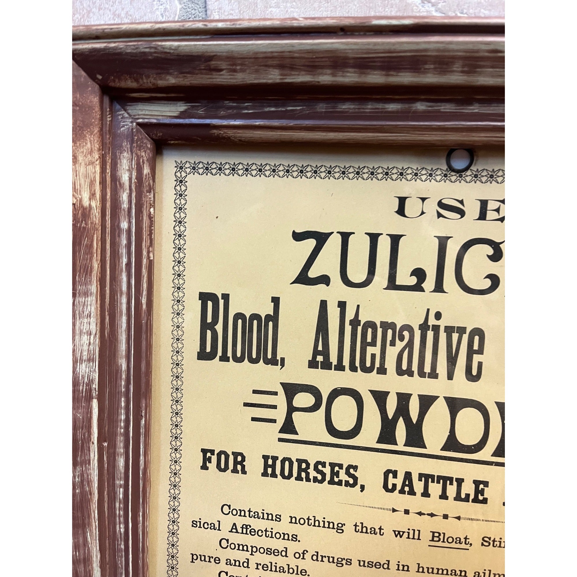 Vintage Zulich's Blood, Alterative & Tonic Powder Horses Cattle Swine Store Sign