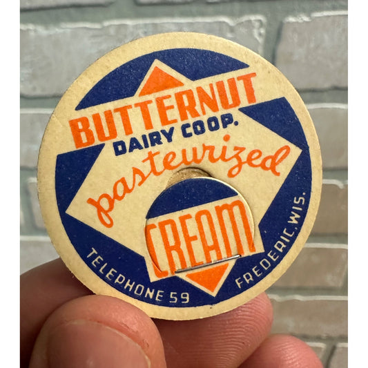 Milk Bottle Cap - Butternut Dairy Co-Op Farm - Frederic, (Wisconsin) Wis WI - Cream