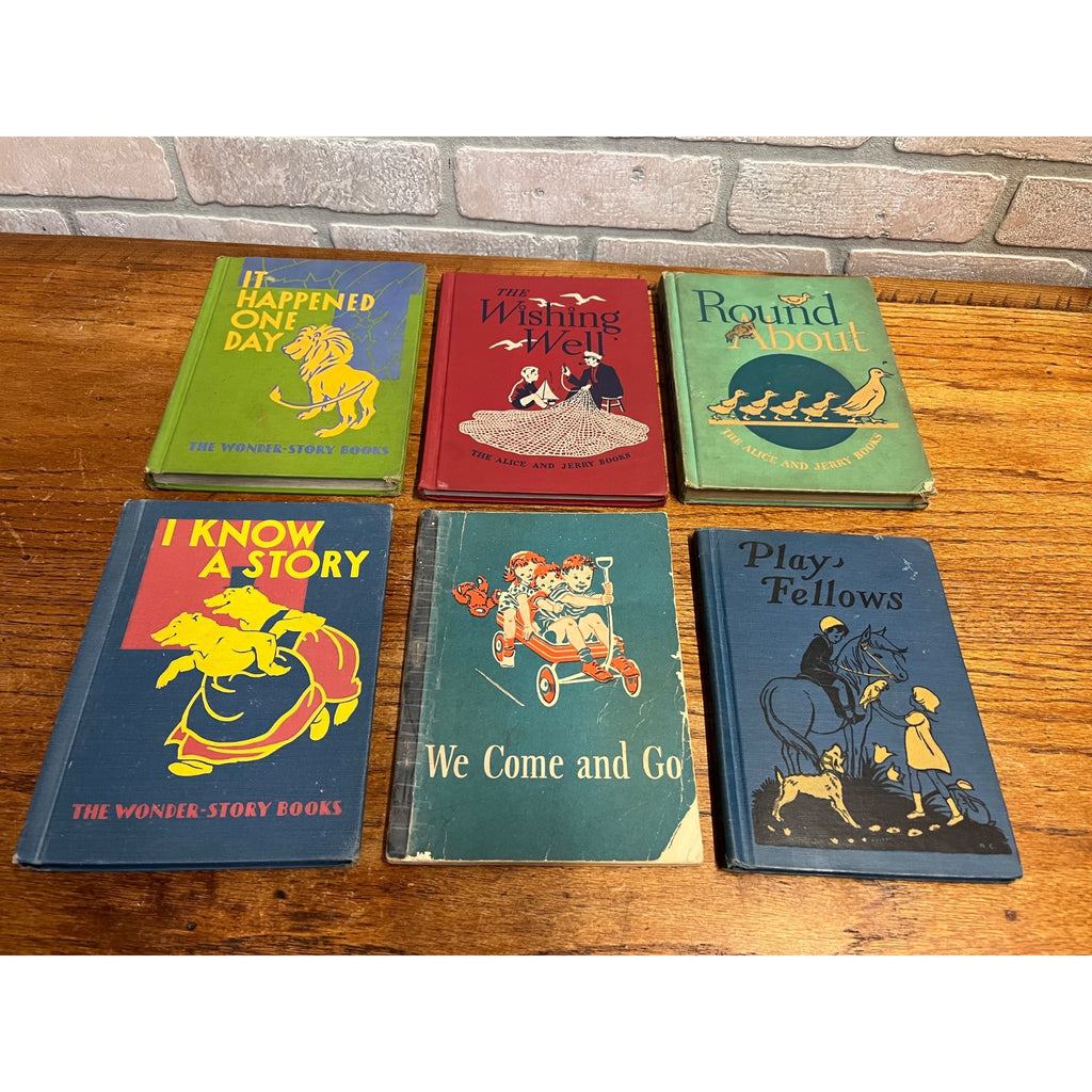 Lot 6 Children's Books 50s Hardcover Alice & Jerry Books Wonder-Story Homeschool