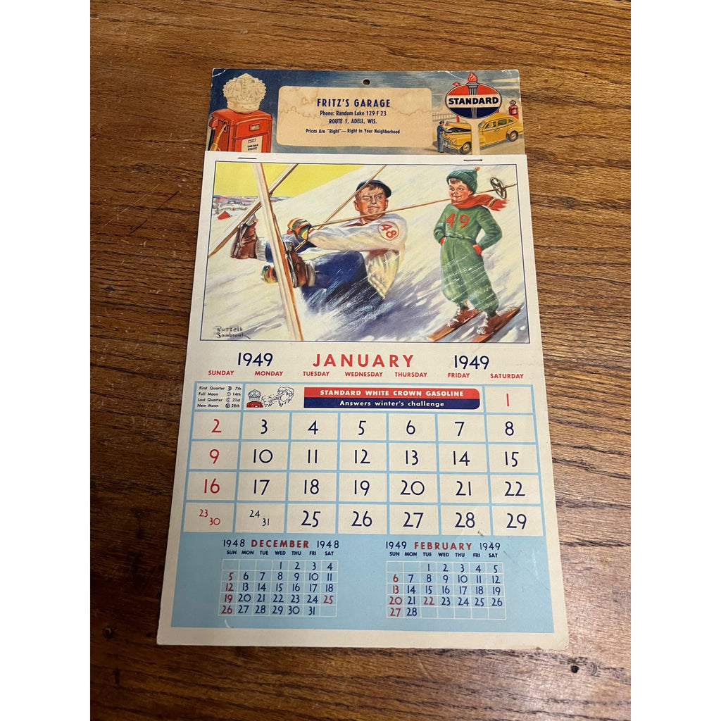 Vintage 1949 Standard Oil Gas Service Station Advertising Calendar Sign Adell WI