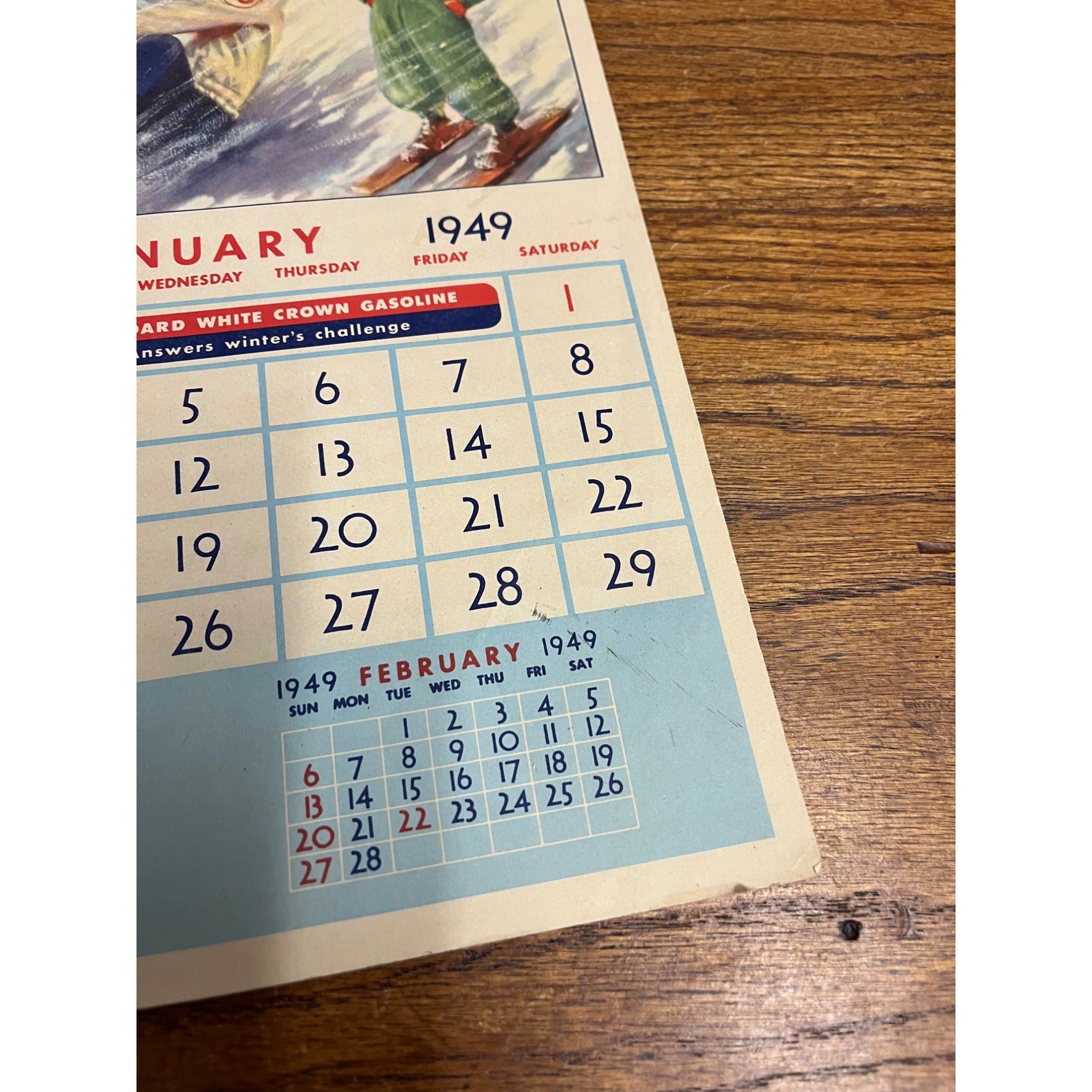 Vintage 1949 Standard Oil Gas Service Station Advertising Calendar Sign Adell WI