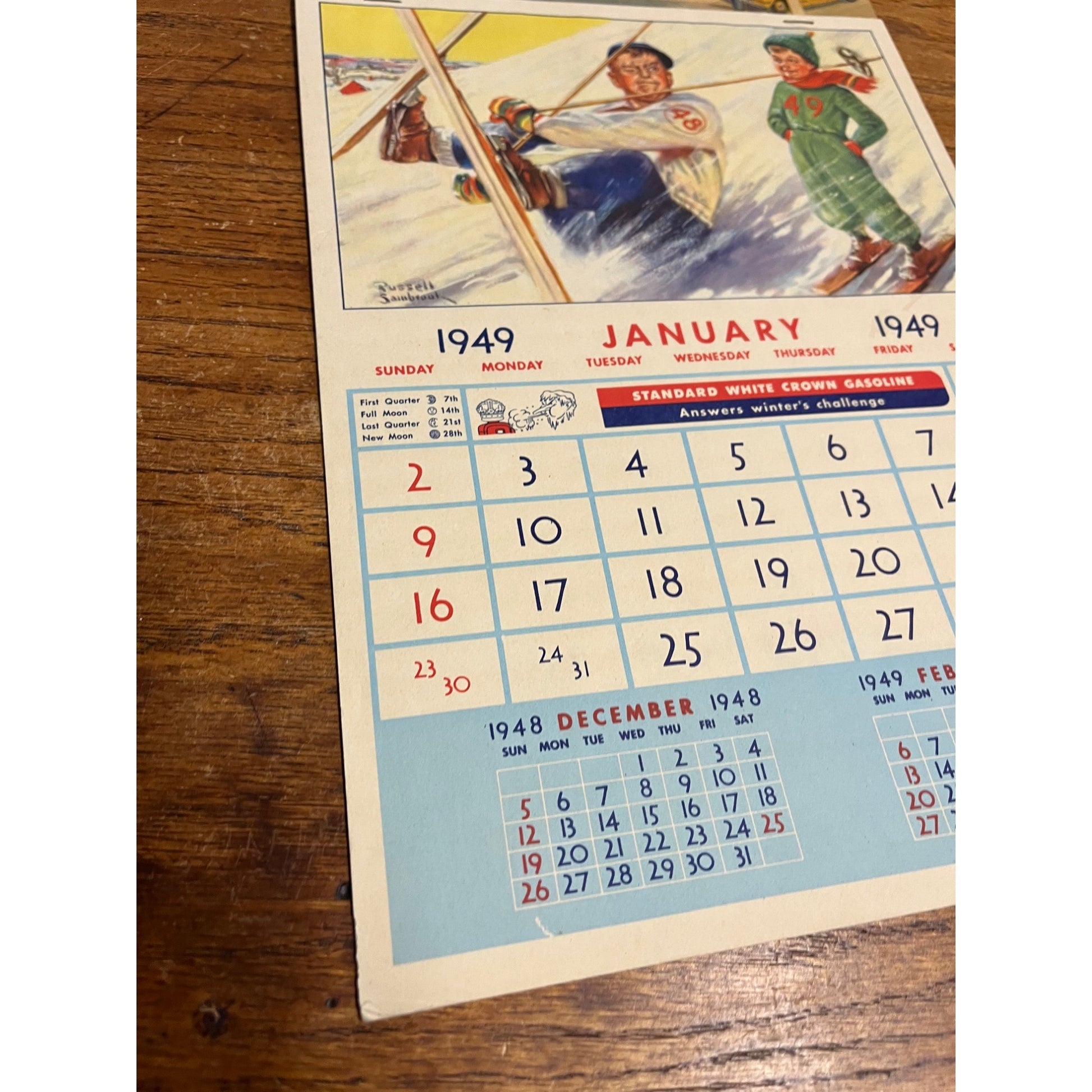 Vintage 1949 Standard Oil Gas Service Station Advertising Calendar Sign Adell WI