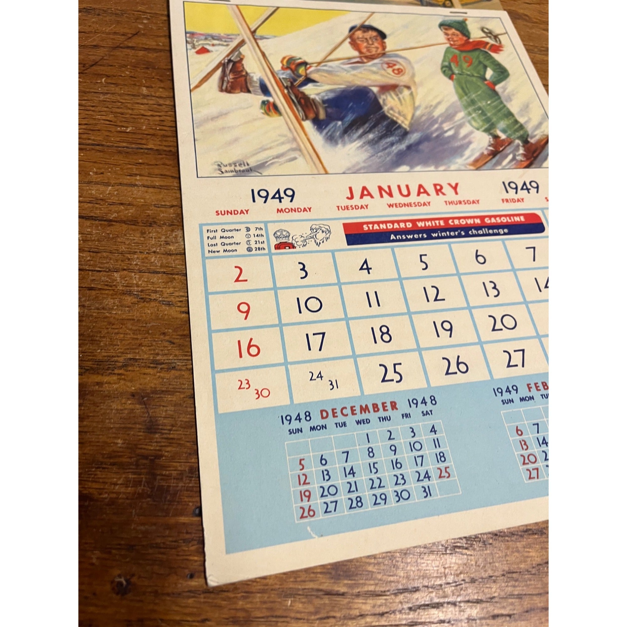 Vintage 1949 Standard Oil Gas Service Station Advertising Calendar Sign Adell WI