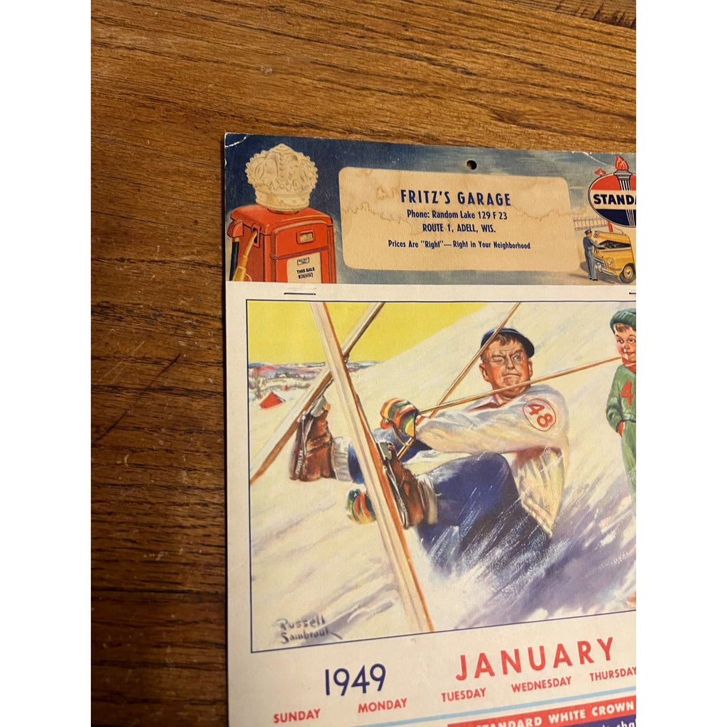 Vintage 1949 Standard Oil Gas Service Station Advertising Calendar Sign Adell WI