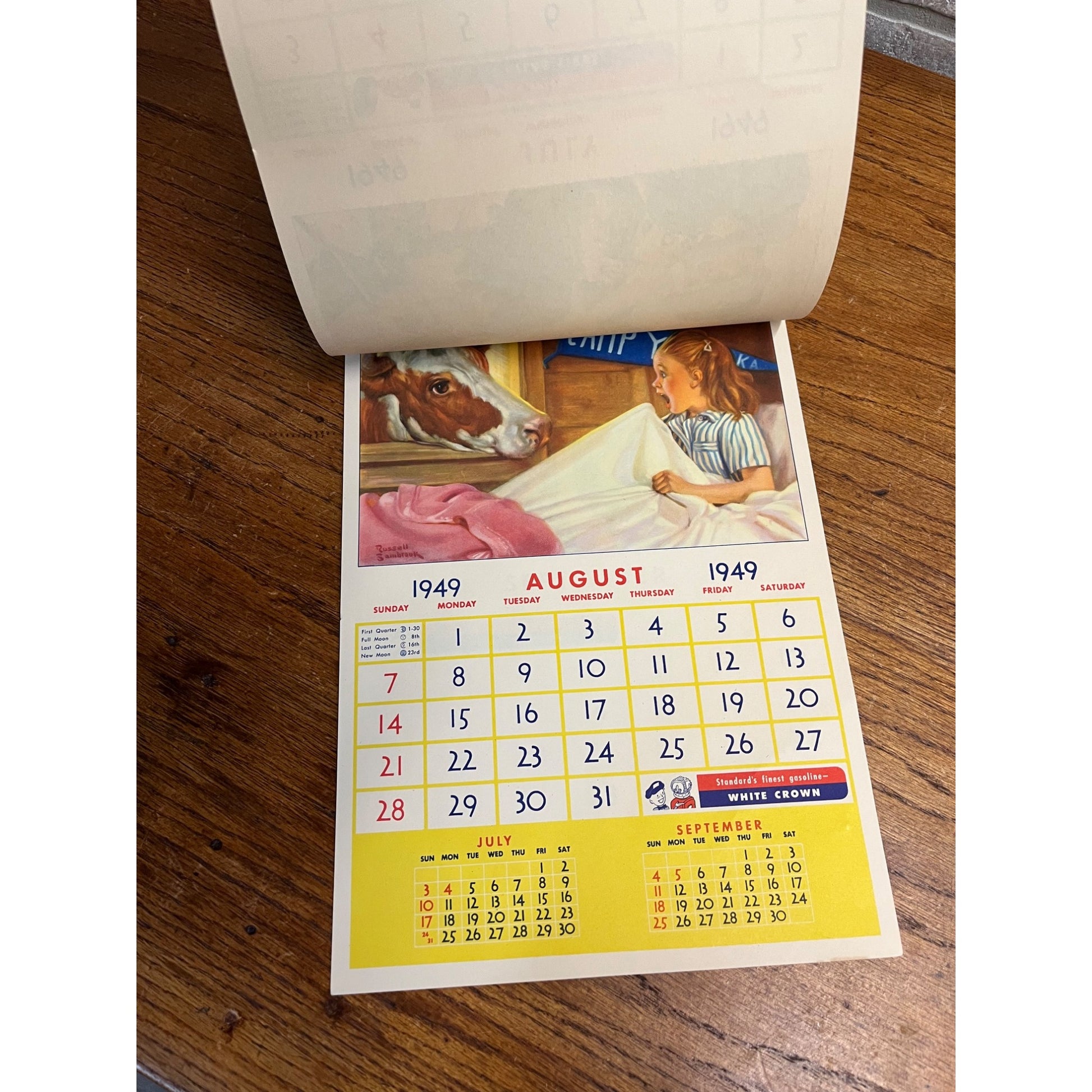 Vintage 1949 Standard Oil Gas Service Station Advertising Calendar Sign Adell WI