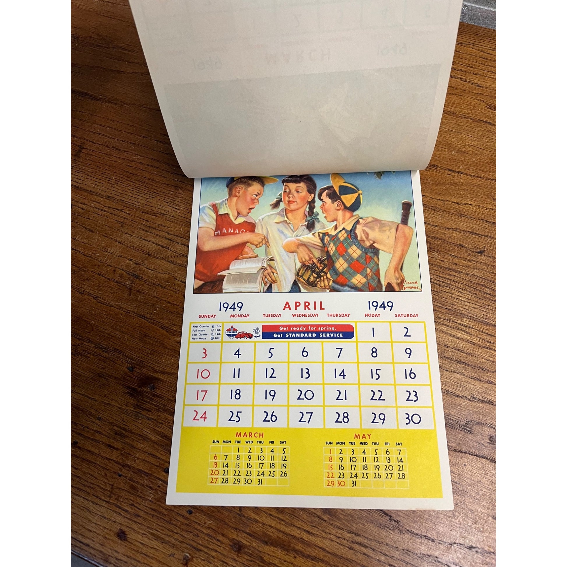 Vintage 1949 Standard Oil Gas Service Station Advertising Calendar Sign Adell WI