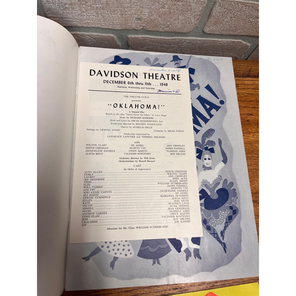 Vintage Lot Davidson Theatre Milwaukee Wis WI Programs & Playbills Oklahoma