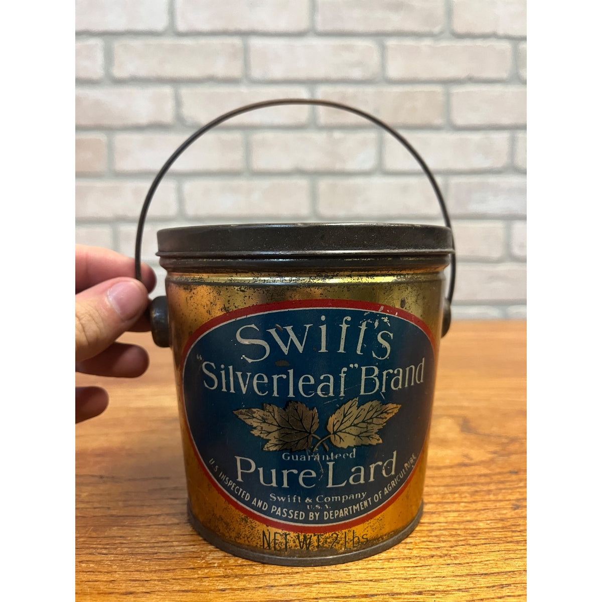 Vintage Swifts Silver Leaf Lard Tin Brand Pure Lard Pail Advertising Kitchen Decor