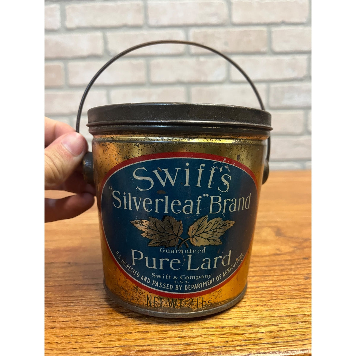 Vintage Swifts Silver Leaf Lard Tin Brand Pure Lard Pail Advertising Kitchen Decor