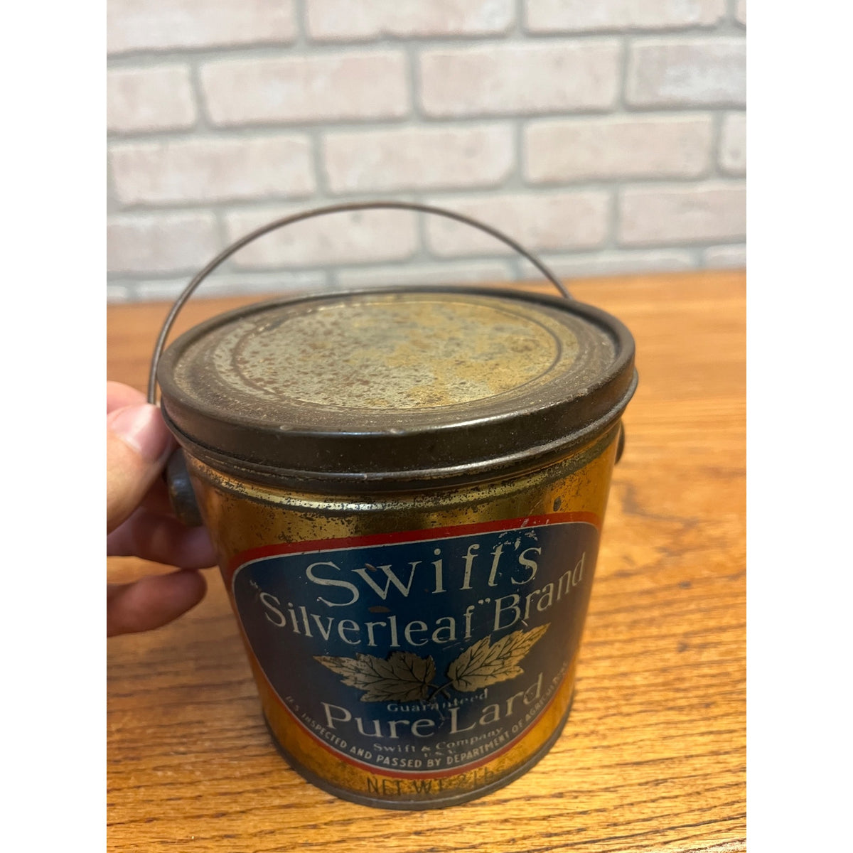 Vintage Swifts Silver Leaf Lard Tin Brand Pure Lard Pail Advertising Kitchen Decor
