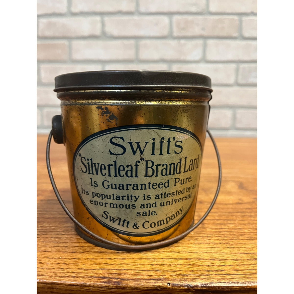 Vintage Swifts Silver Leaf Lard Tin Brand Pure Lard Pail Advertising Kitchen Decor