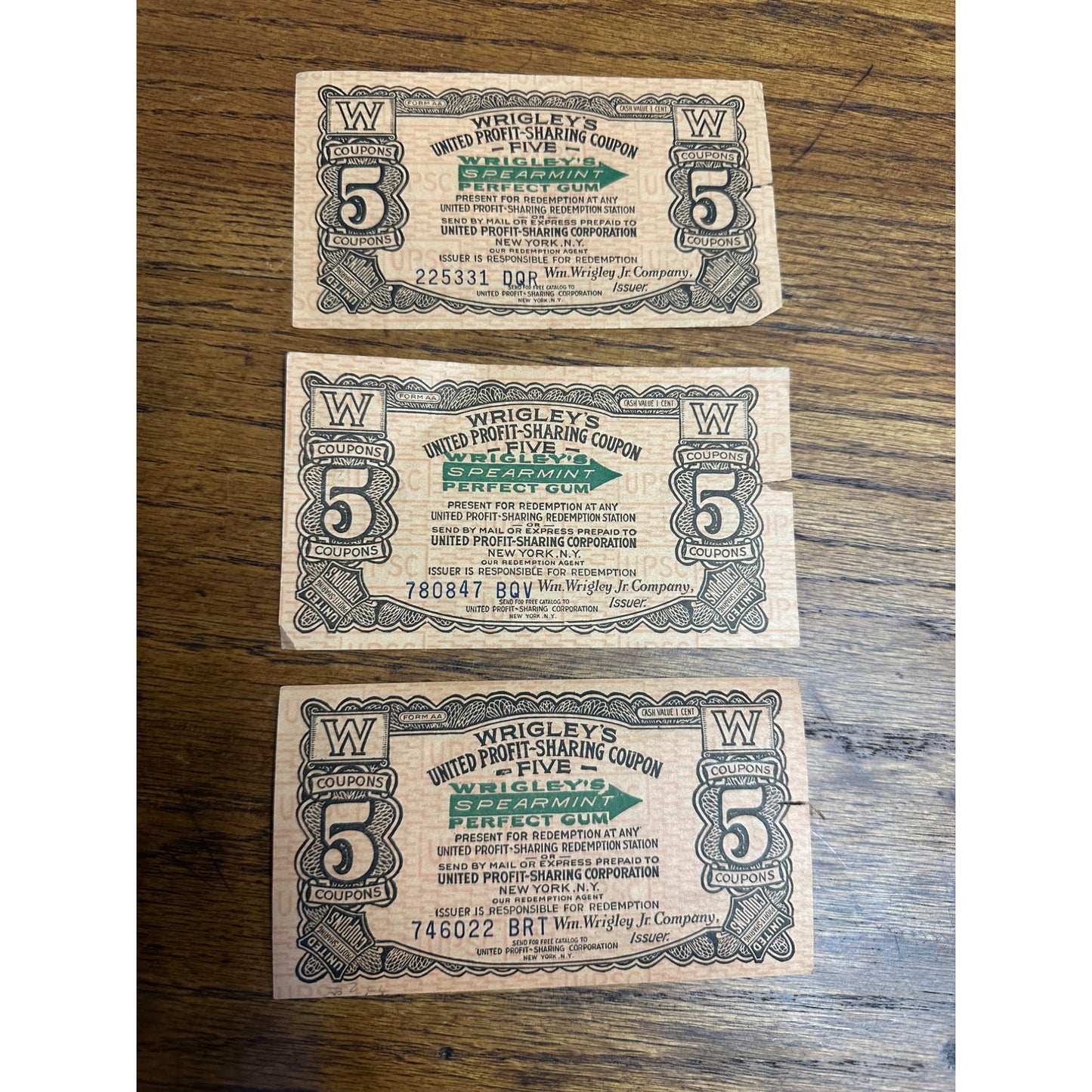 Vintage 1930s Wrigley's Spearmint Gum Profit Sharing Coupons Lot (3)