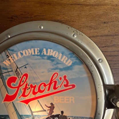 Vintage 1970s Stroh's Beer Lighted Bar Advertising Sign Porthole Nautical - Works