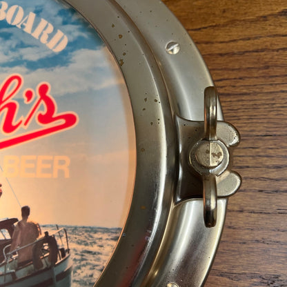 Vintage 1970s Stroh's Beer Lighted Bar Advertising Sign Porthole Nautical - Works