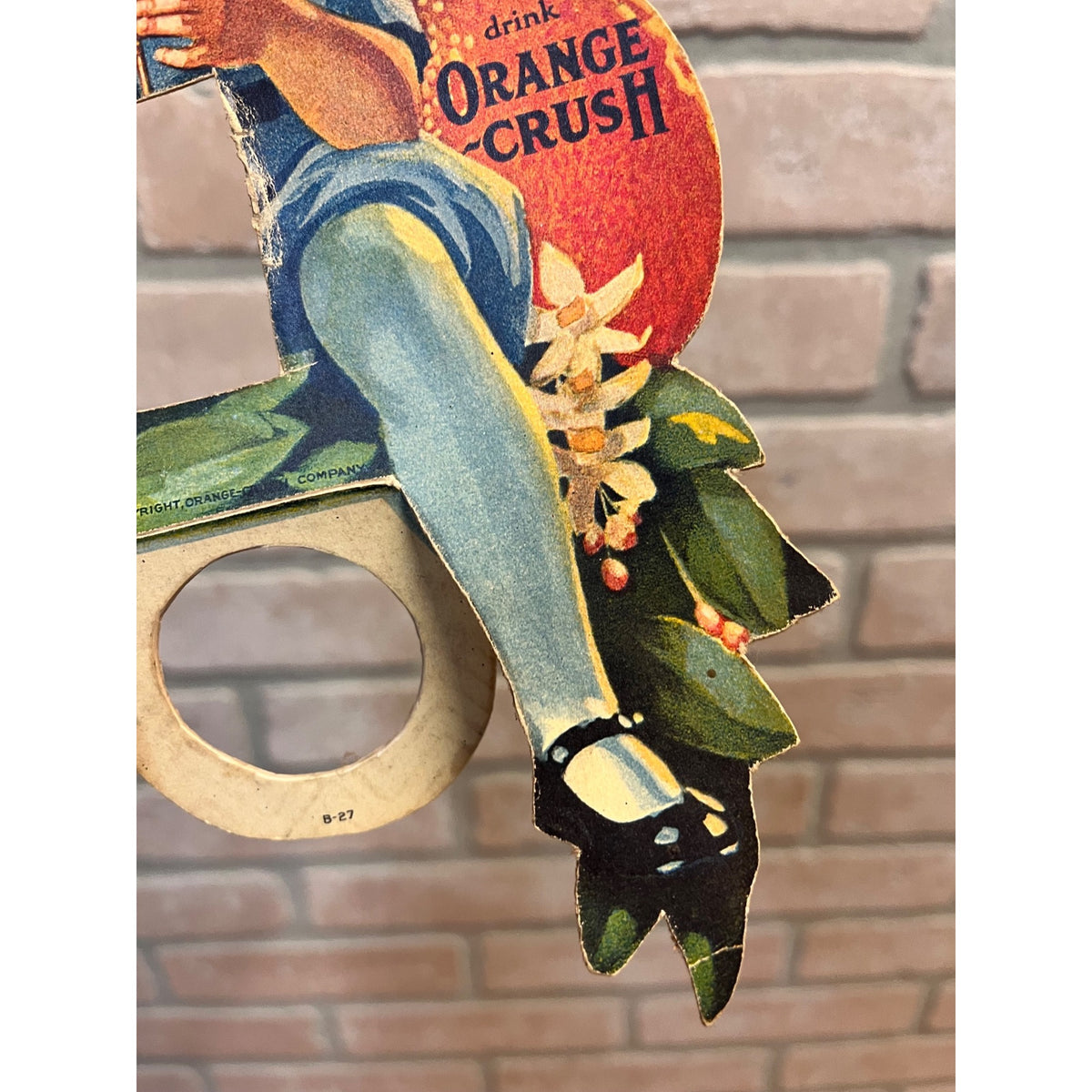 RARE Vintage c1927 Orange Crush Soda Pop Advertising Sipper Girl Bottle Topper