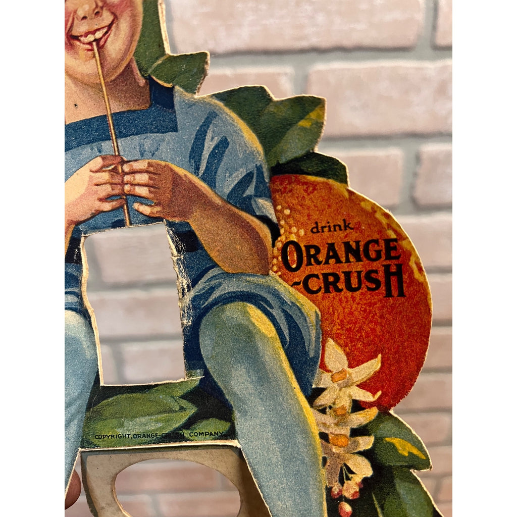 RARE Vintage c1927 Orange Crush Soda Pop Advertising Sipper Girl Bottle Topper