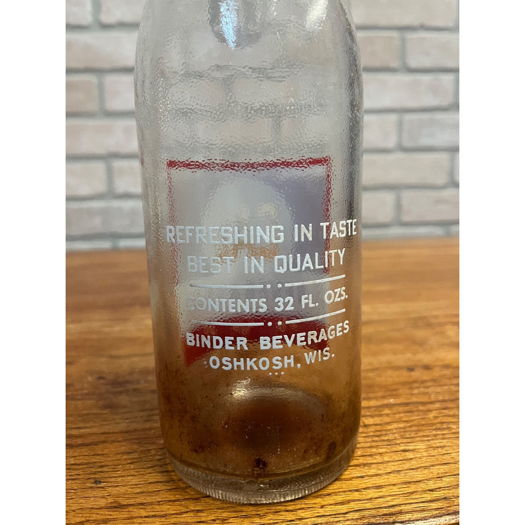 Vintage 32 Fluid Ounces Cal Beverages Glass Soda Bottle Binder Beverages Oshkosh, WI