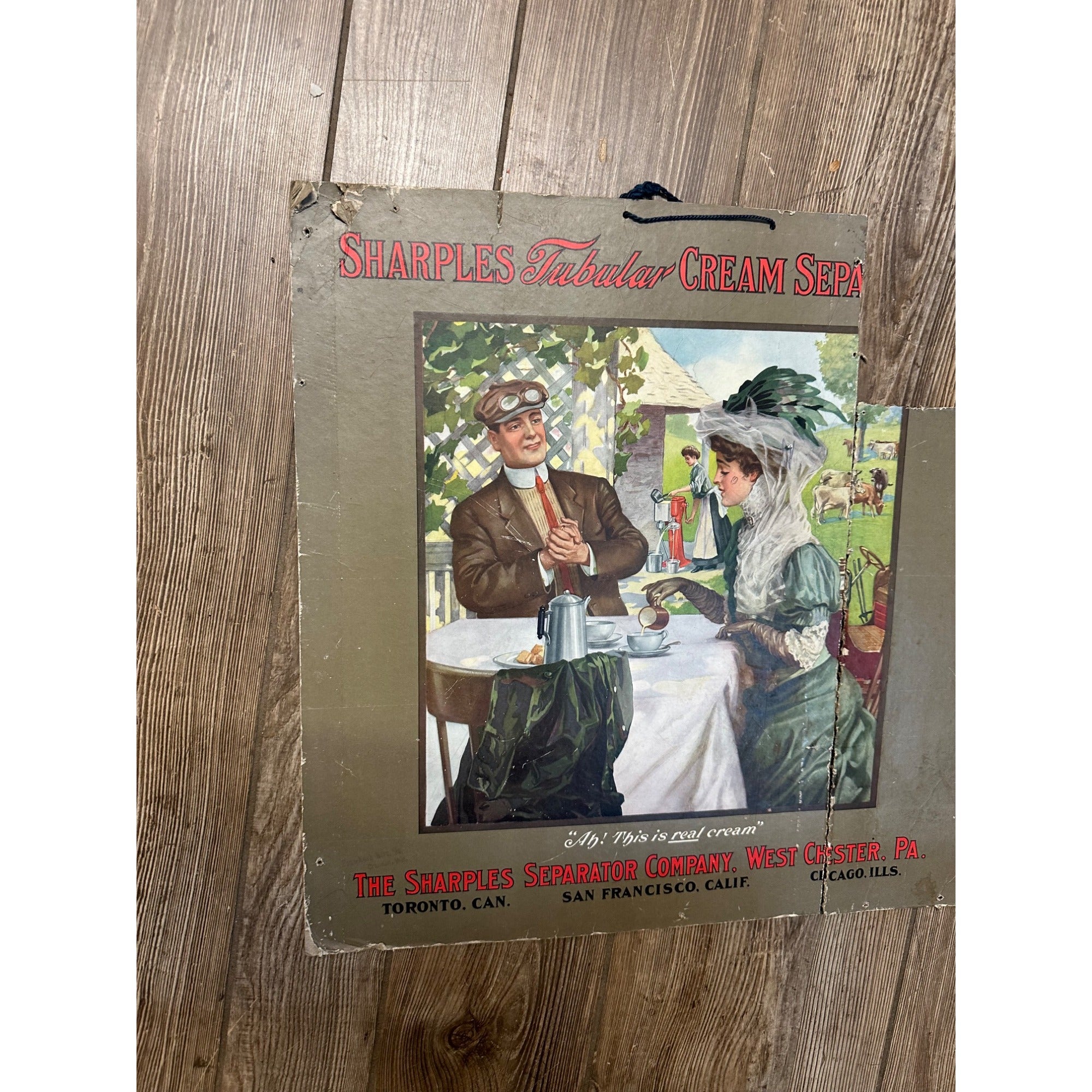 Vintage Early 1900s Sharples Tubular Cream Separator Advertising Sign - CUT - As-Is