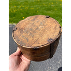 Antique Primitive 19th c. Bent Oak Wooden Grain Measure AAFA Metal Band Repairs