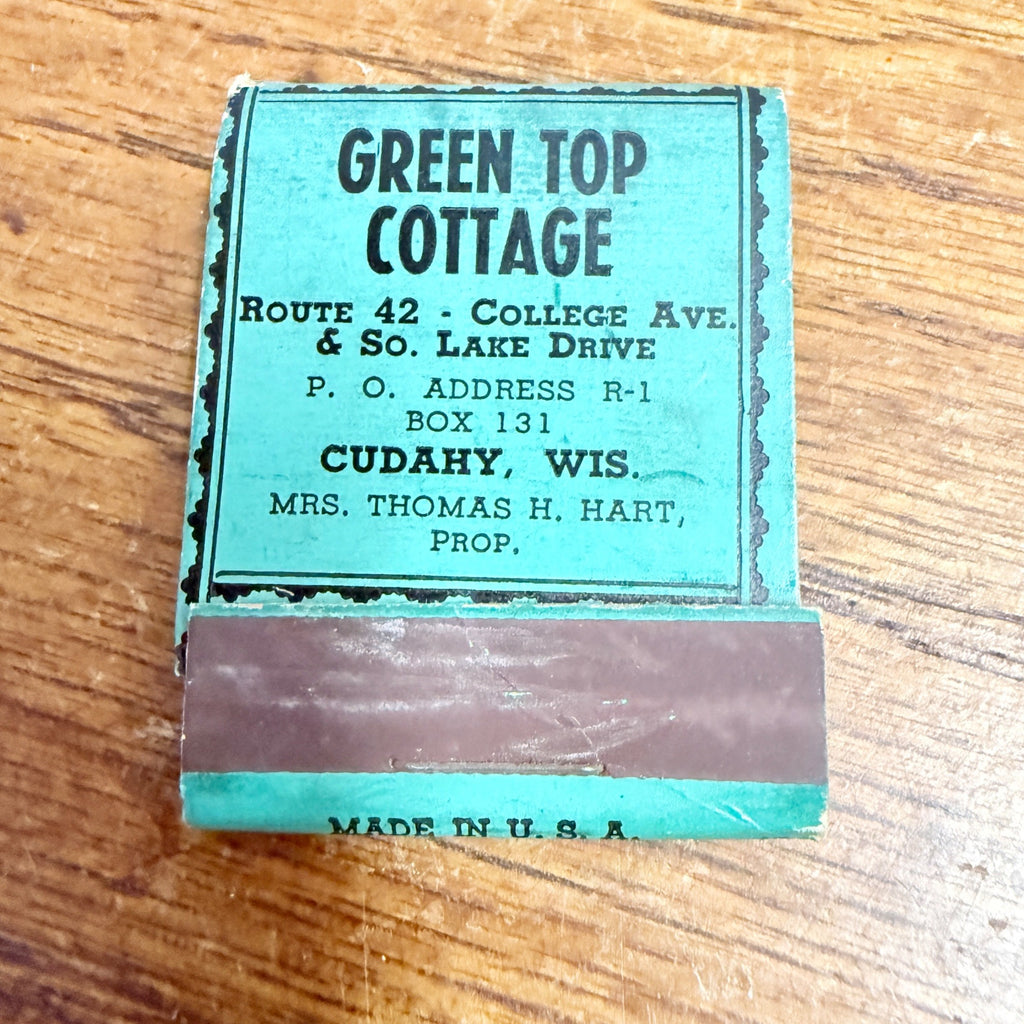 Vintage Green Top Cottage Cudahy Wisconsin FULL Advertising Matchbook Matches