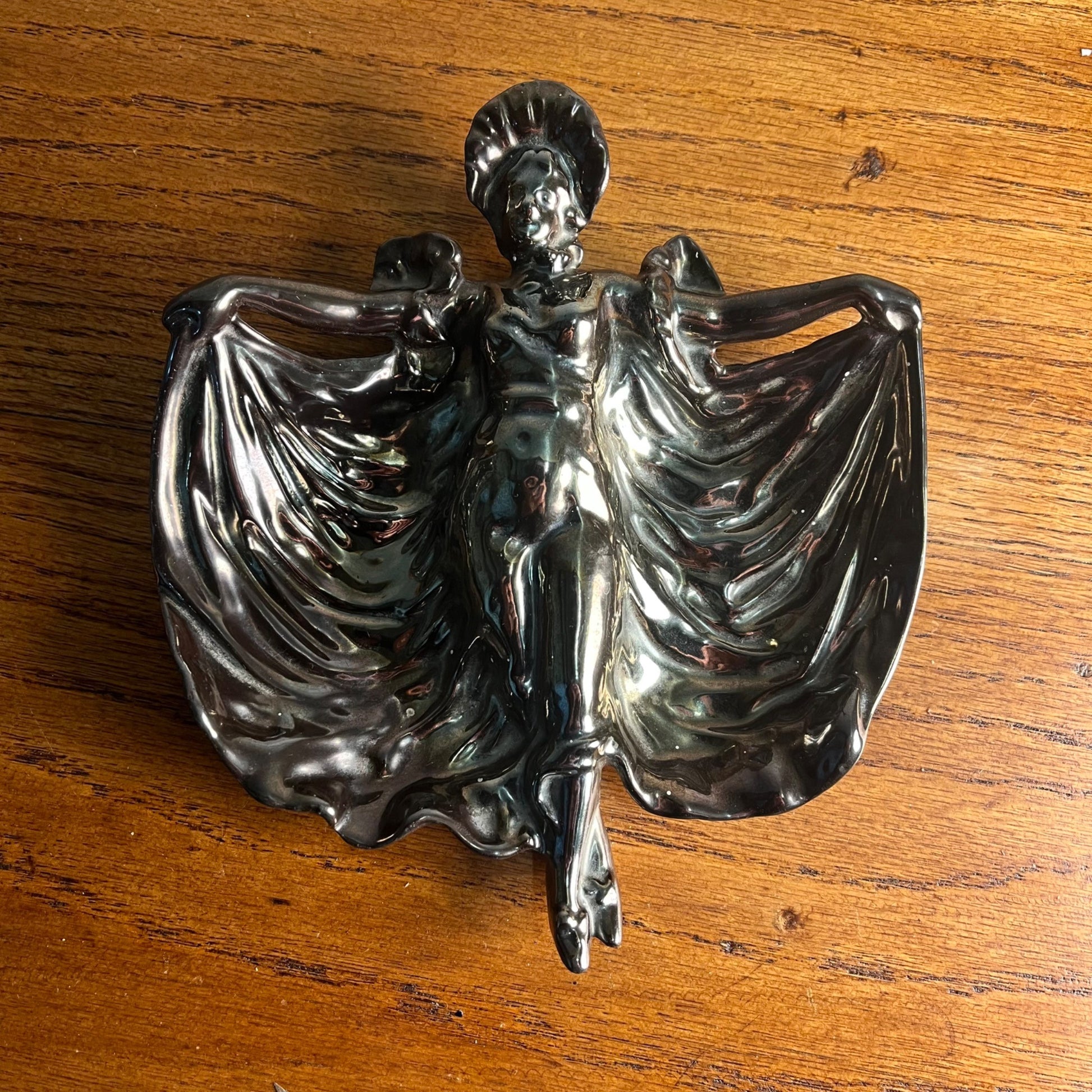 Vintage Ashtray American Pemco Art Nouveau Fired Iridescent Enamel on Iron