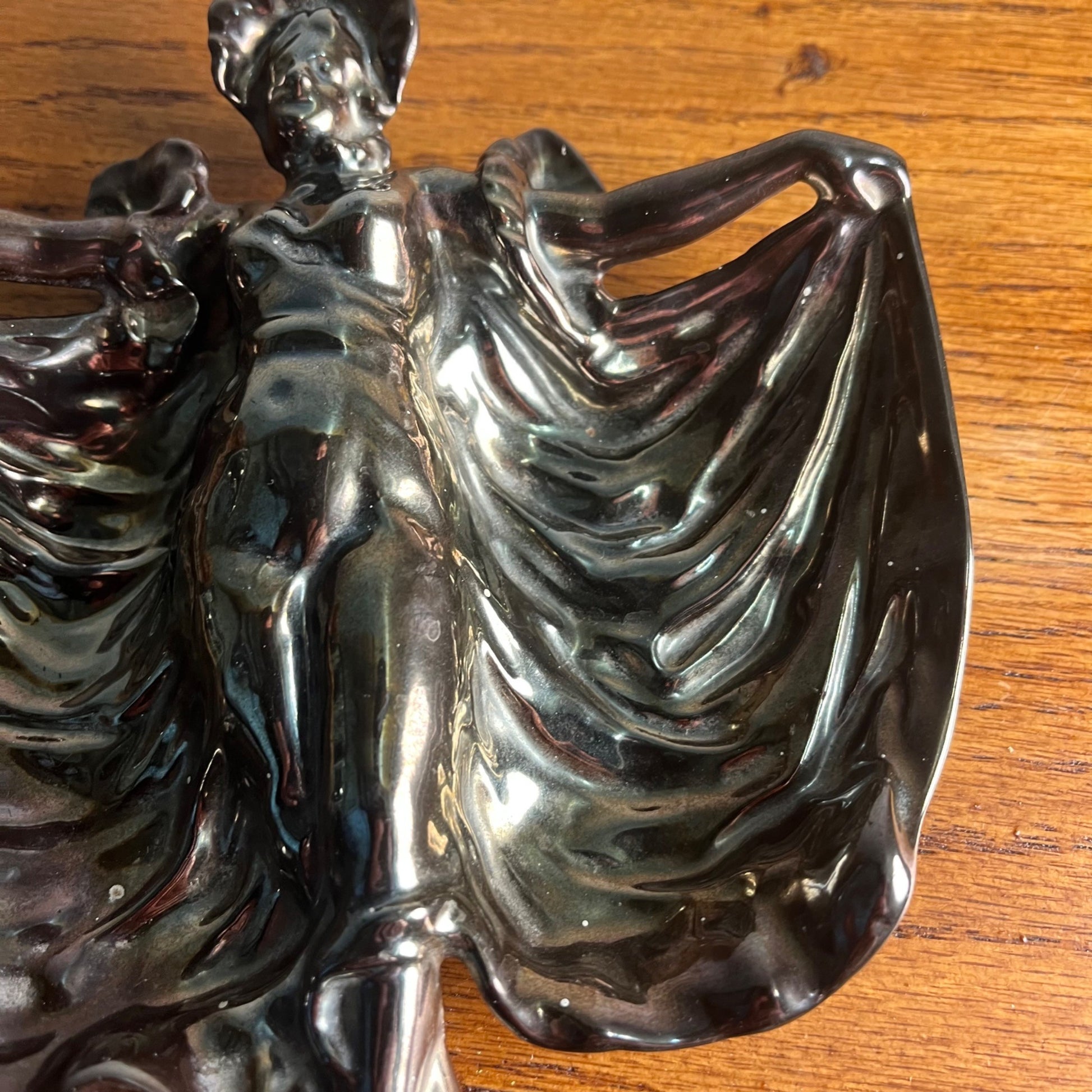 Vintage Ashtray American Pemco Art Nouveau Fired Iridescent Enamel on Iron