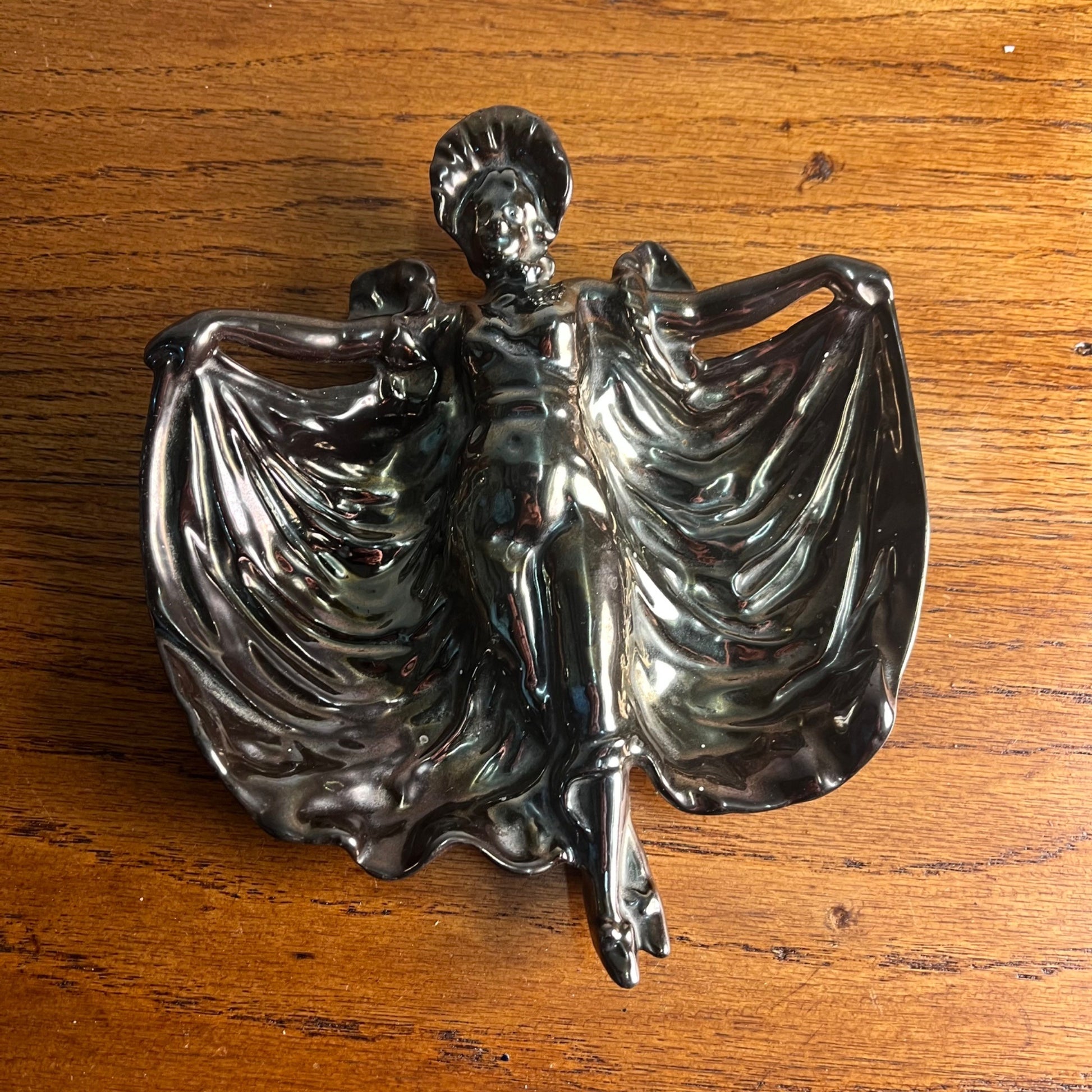 Vintage Ashtray American Pemco Art Nouveau Fired Iridescent Enamel on Iron