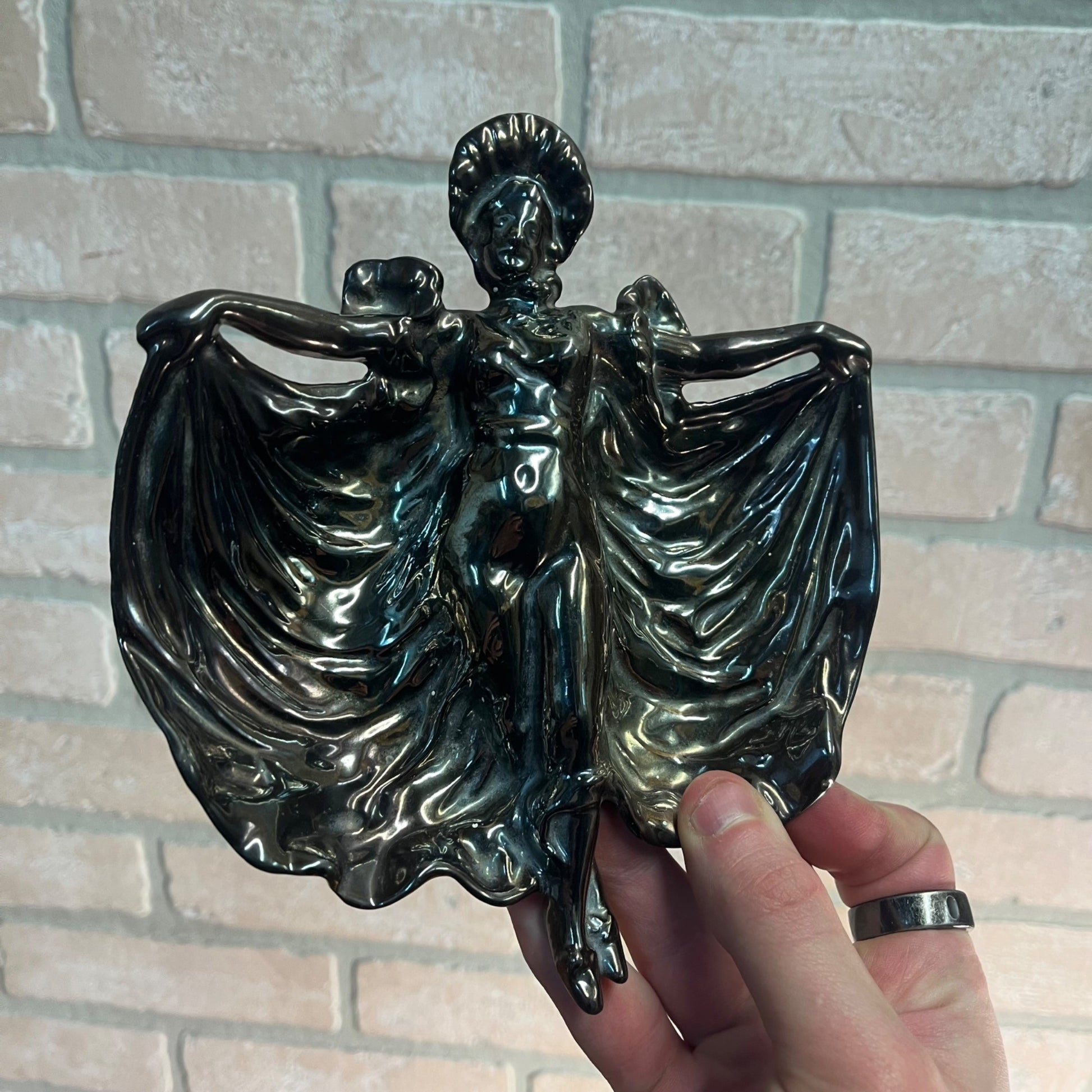 Vintage Ashtray American Pemco Art Nouveau Fired Iridescent Enamel on Iron